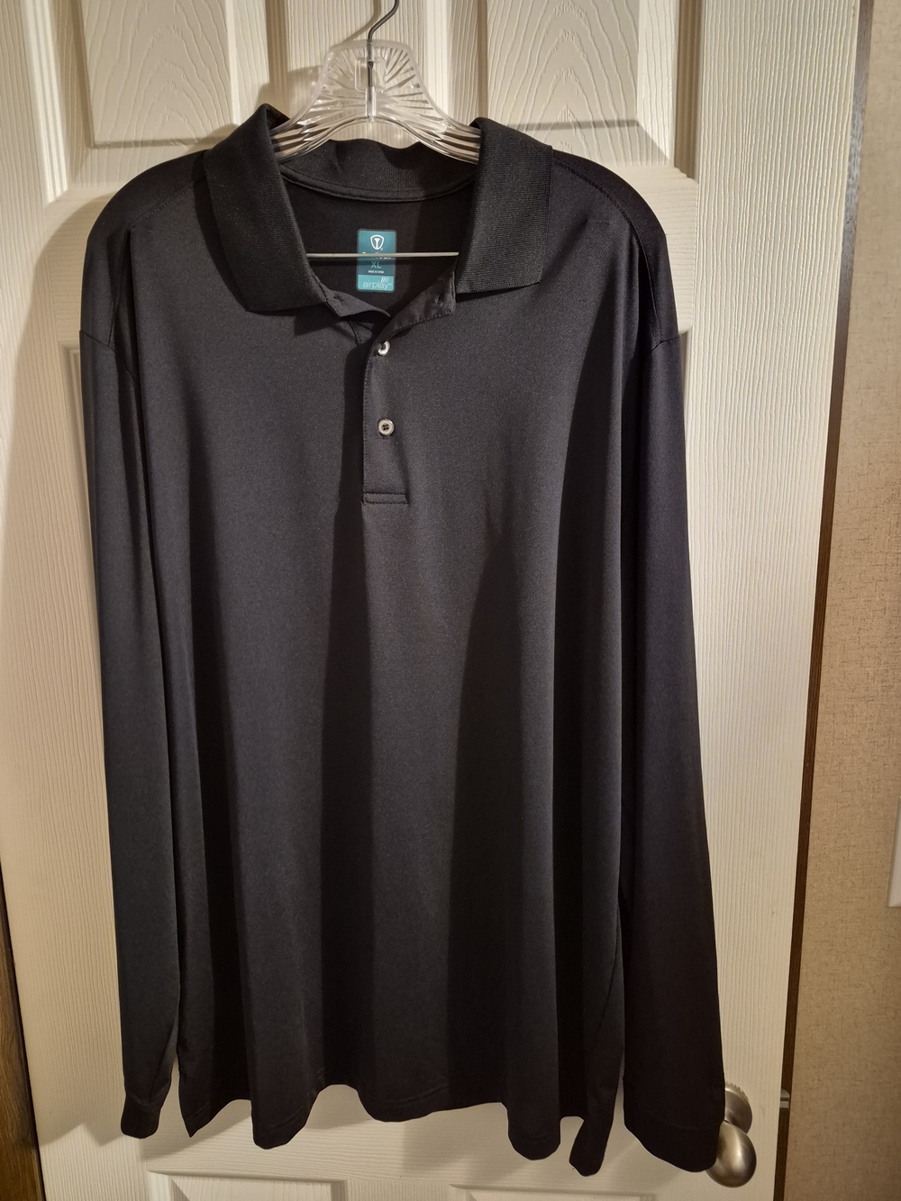 Men's Black Long-Sleeve Polo Shirt by Haggar